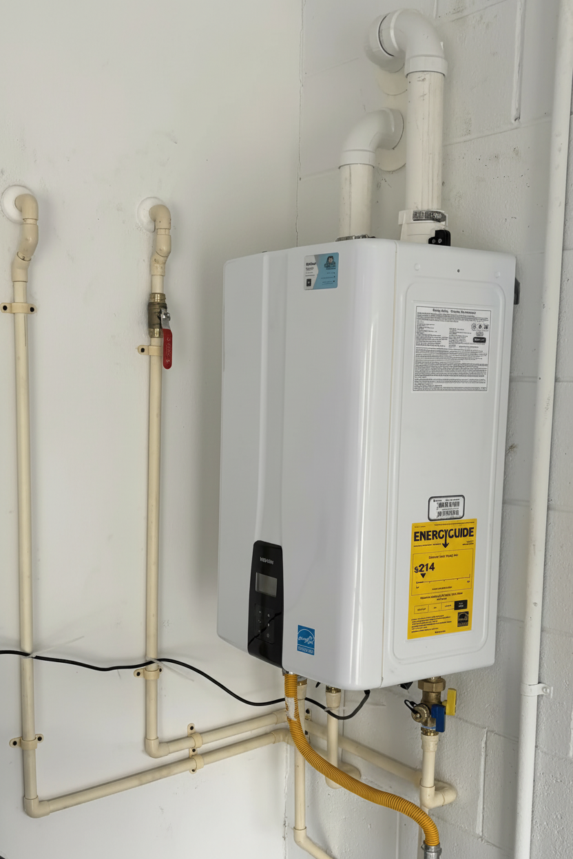 Tankless water heater installation by licensed plumber in Sun City Center Florida - Kabam Plumbing Services