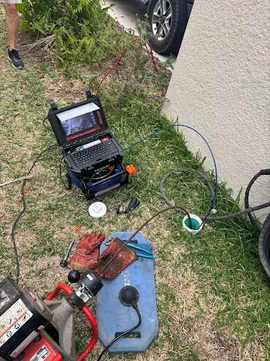 Video pipe inspection equipment at job site - Kabam Plumbing sewer camera service in Sun City Center FL